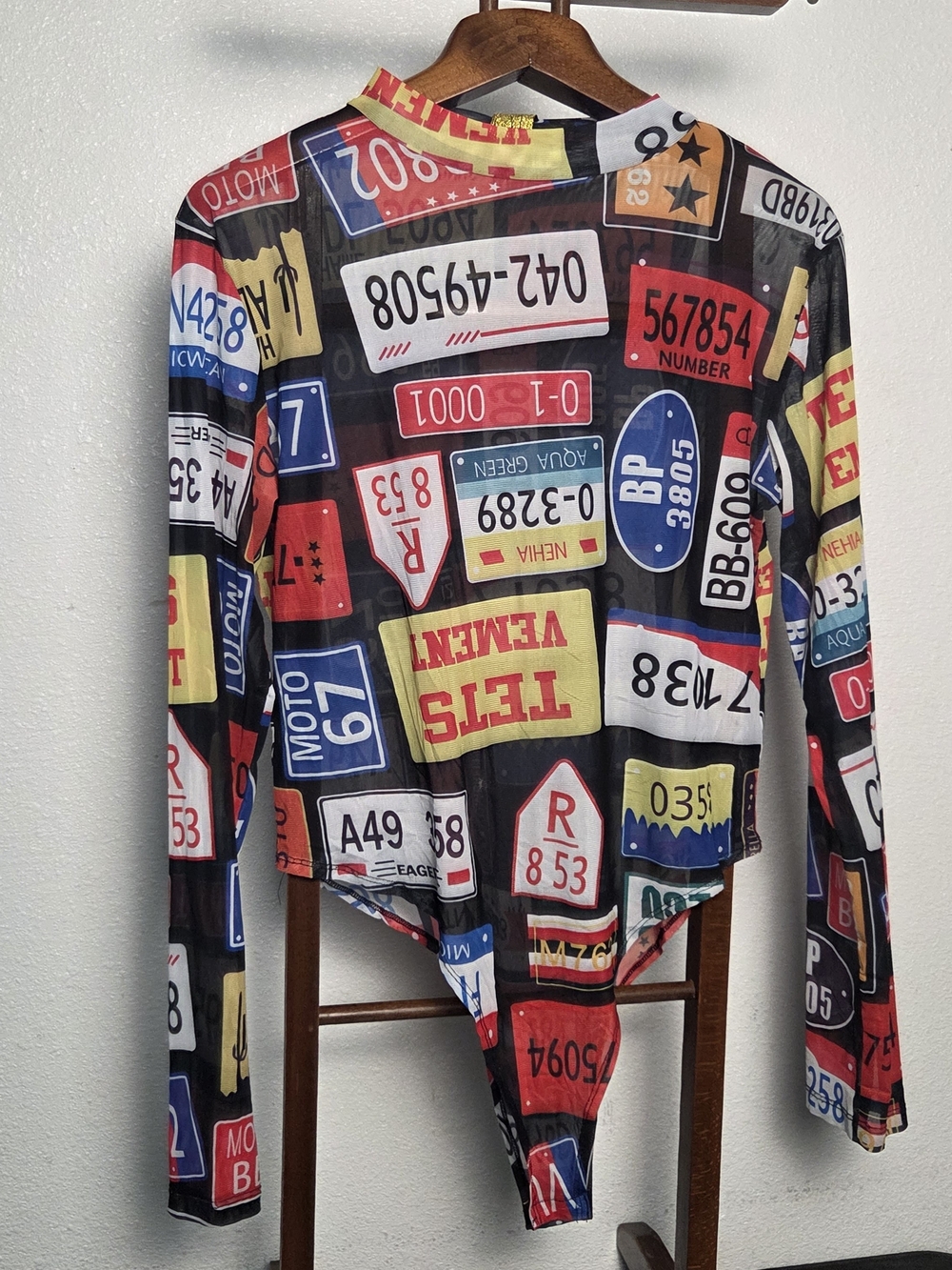 License Plate Print Long Sleeve Bodysuit - Multi